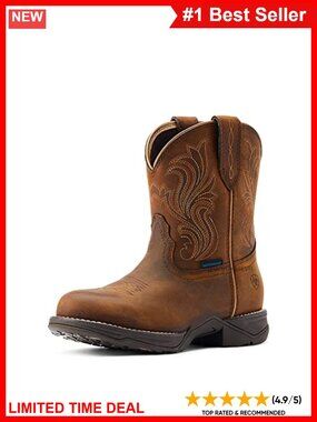 Waterproof Leather Western Boot Round Toe Mid-Calf Equestrian